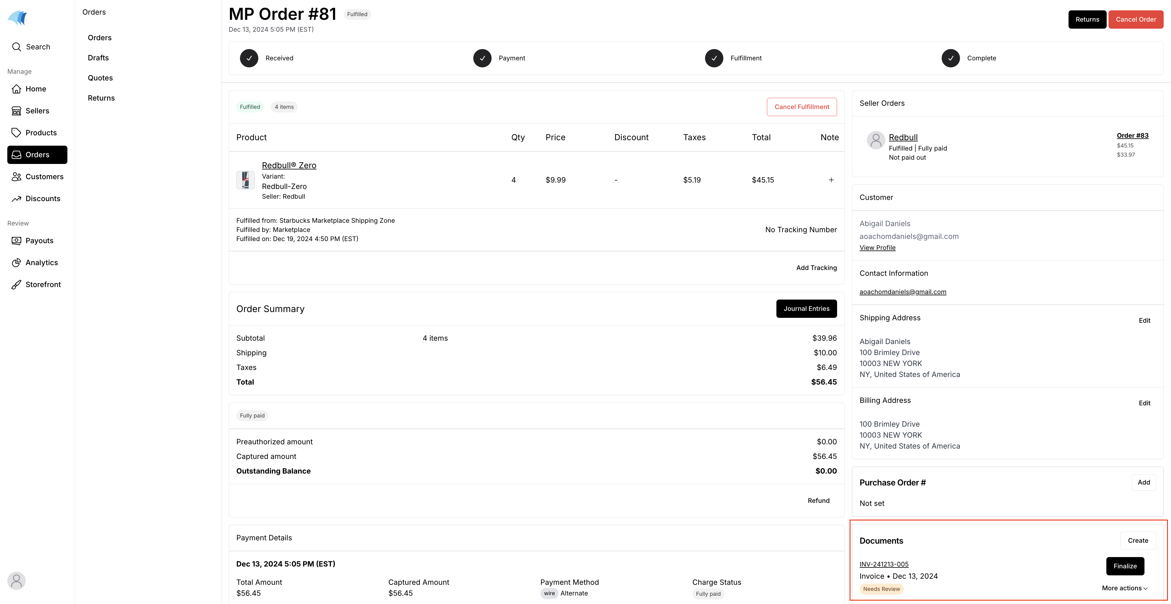 Marketplace order page, generate a packing slip