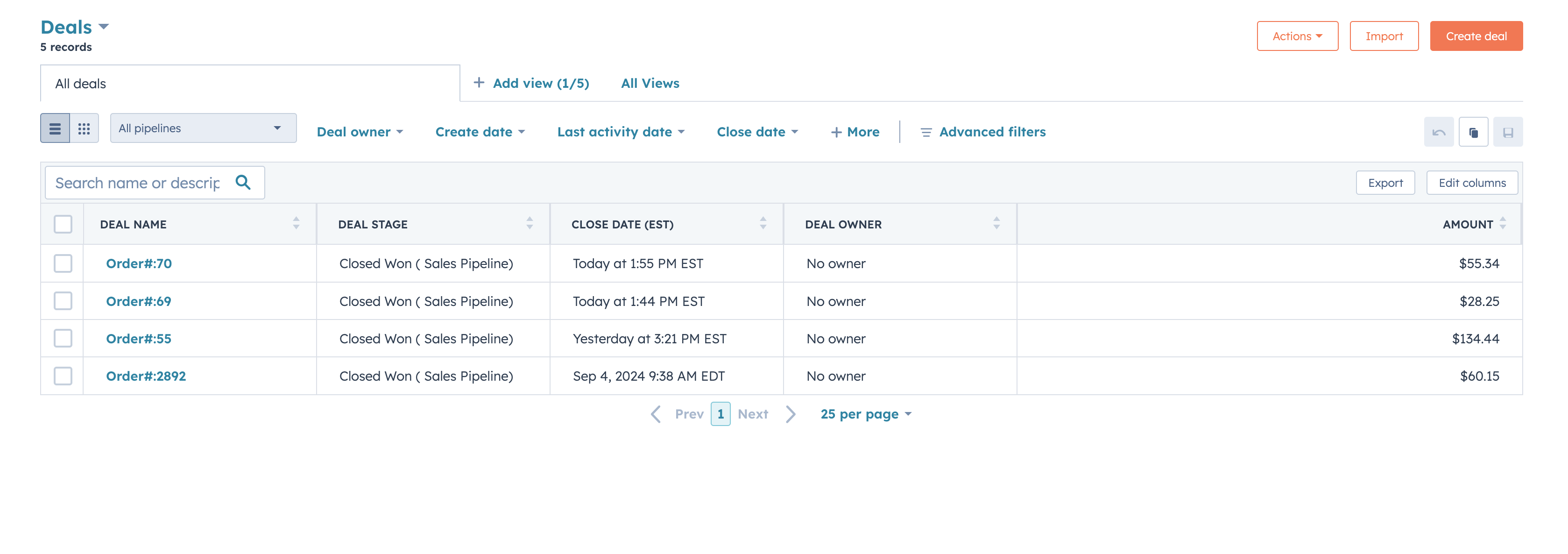 Hubspot deals overview