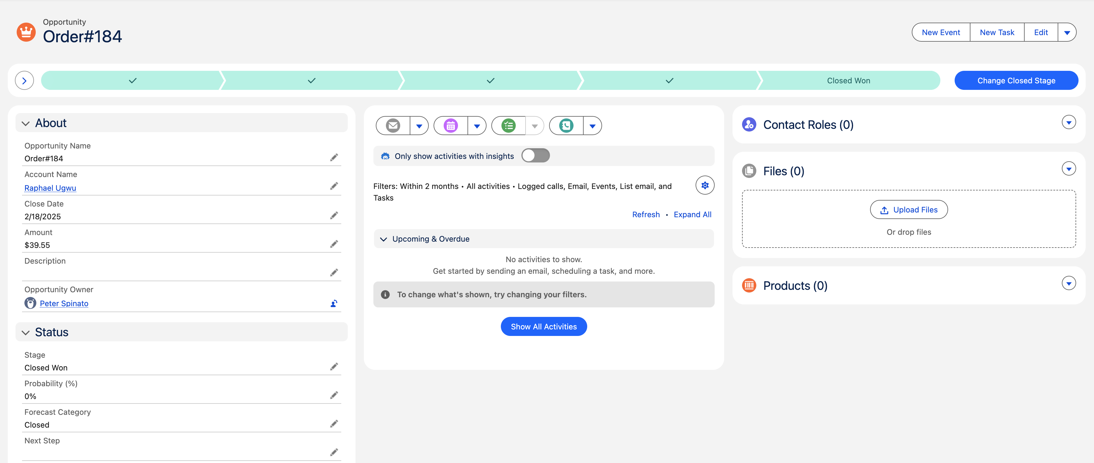 Salesforce opportunity from a storefront order