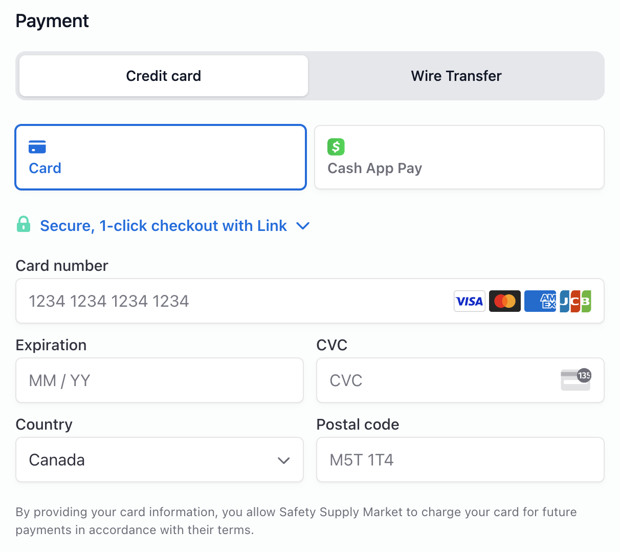 Stripe payment form